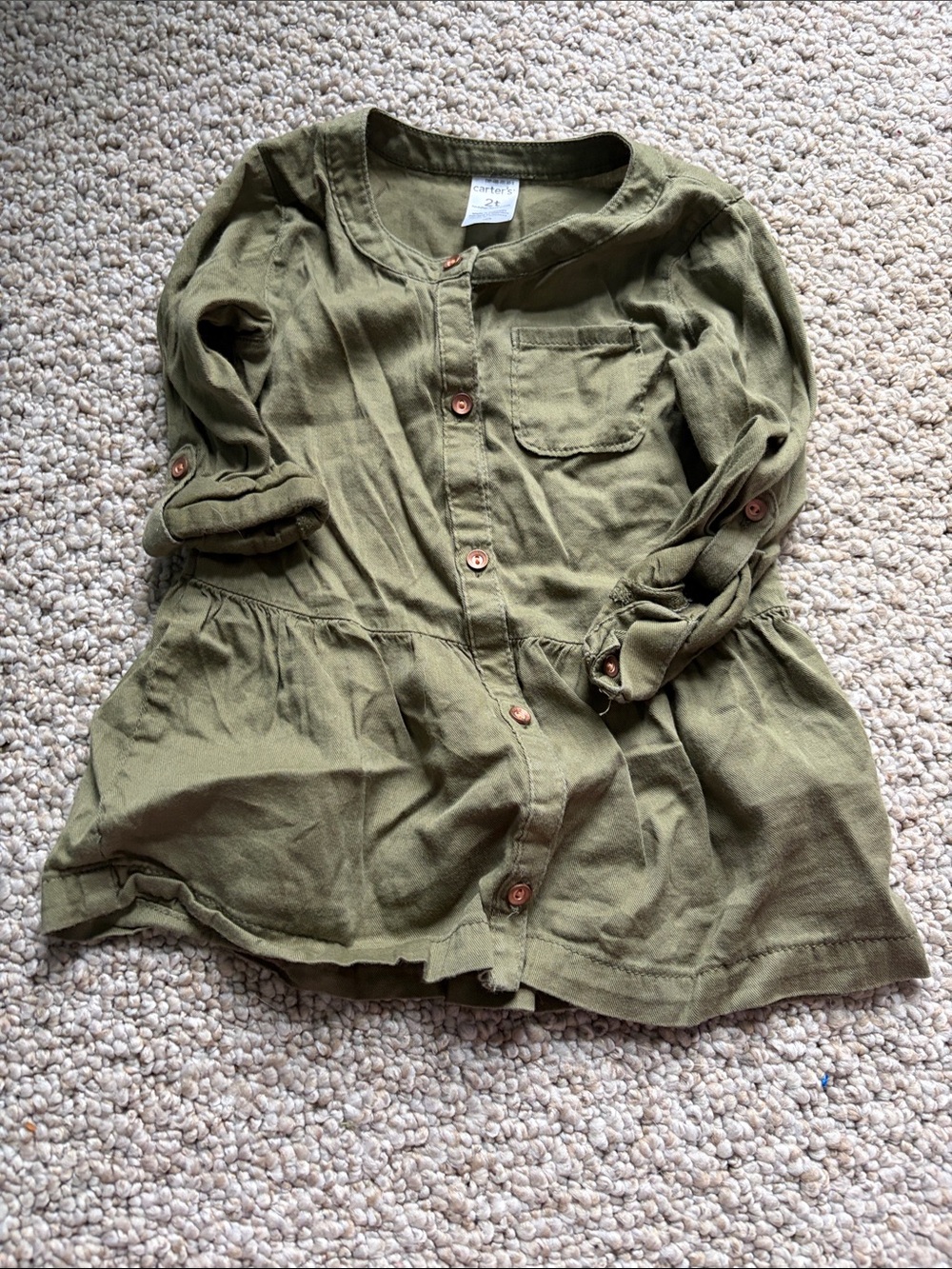 Carter's Olive Green Button-Down Peplum Top